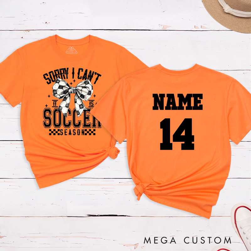 Personalized Soccer Season T-Shirt with Stylish Bow Design and Custom Name and Number