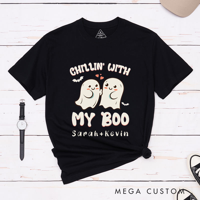 Personalized Chillin with My Boo Couple Matching T-Shirt Halloween Shirt For Him and Her