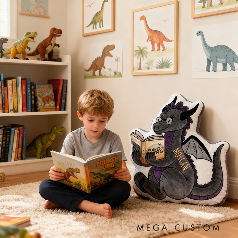 Personalized Funny Pillow Christmas Graphic 3D Print Dinosaur Reading Custom Name Gift for Reading Lovers