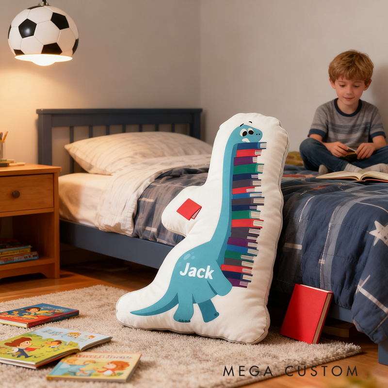 Personalized Funny Pillow Christmas Graphic 3D Print Reading Dinosaur Custom Name Gift for Reading Lovers