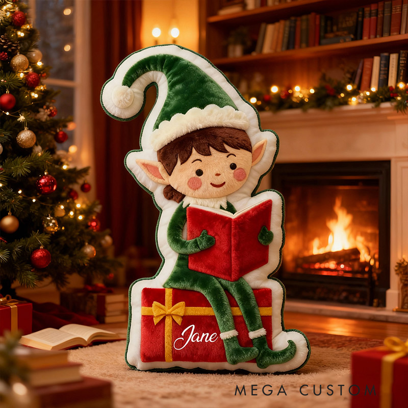 Personalized Christmas Reading Elf Pillow Graphic 3D Print Custom Name Gift for Reading Lovers