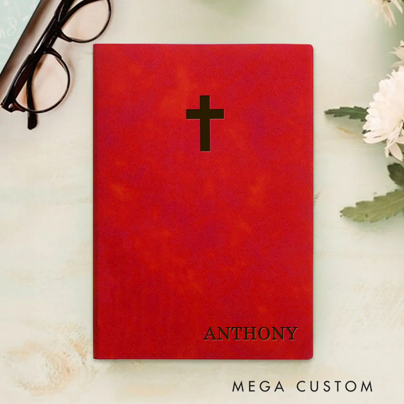Personalized Cross Prayer Journal Leather A5 Notebook with Name Leather Priest Religious Journal Priest Gift for Catholic Christian Gifts for Men Women