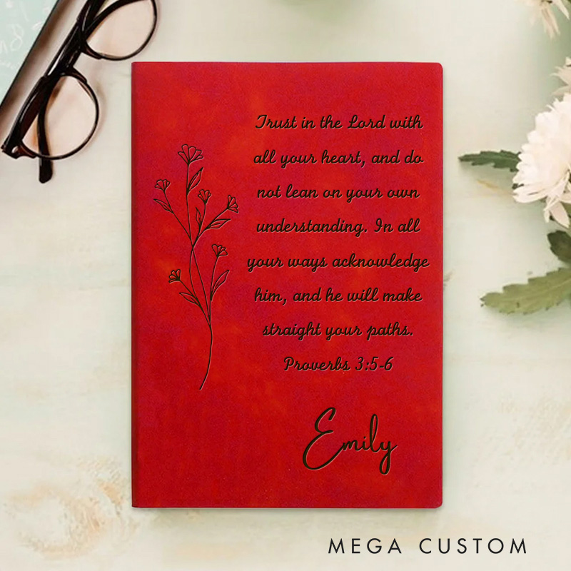 Personalized Trust in the Lord Bible Verse Flower Prayer Journal A5 Leather Notebook with Name Christian Journal Birthday Easter Gift for Women 