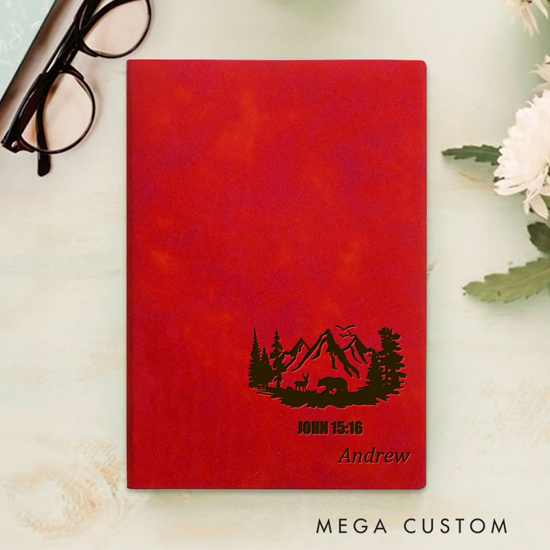 Personalized Forest Bible Verse Prayer Journal Leather A5 Notebook Religious Journal Birthday Christmas Gift for Father and Brothers