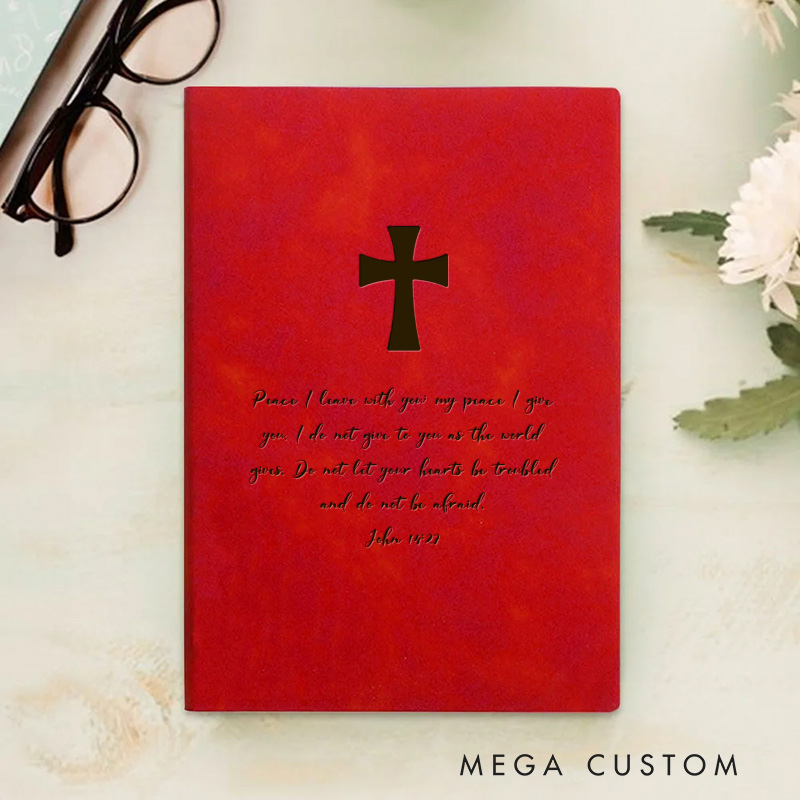 Personalized Cross and Bible Verse Prayer Journal Leather A5 Notebook with Name Faith Quote Birthday Gift Christmas Gift for Christians