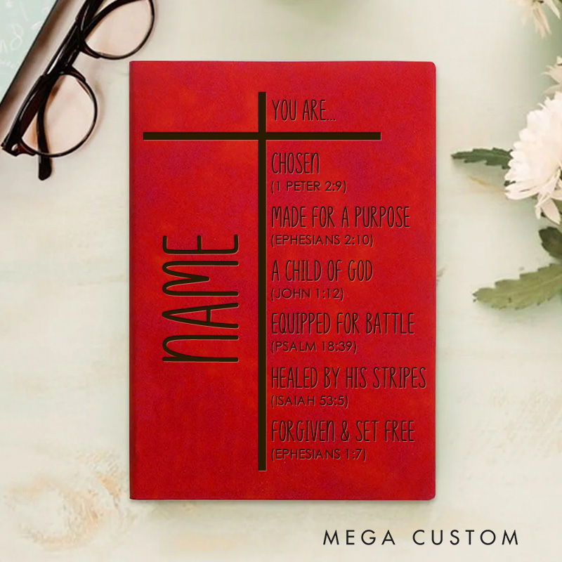 Personalized Cross You Are Chosen A5 Leather Journal Notebook with Name for Men or Women as Religious Retirement Baptism Birthday Gift for Christian