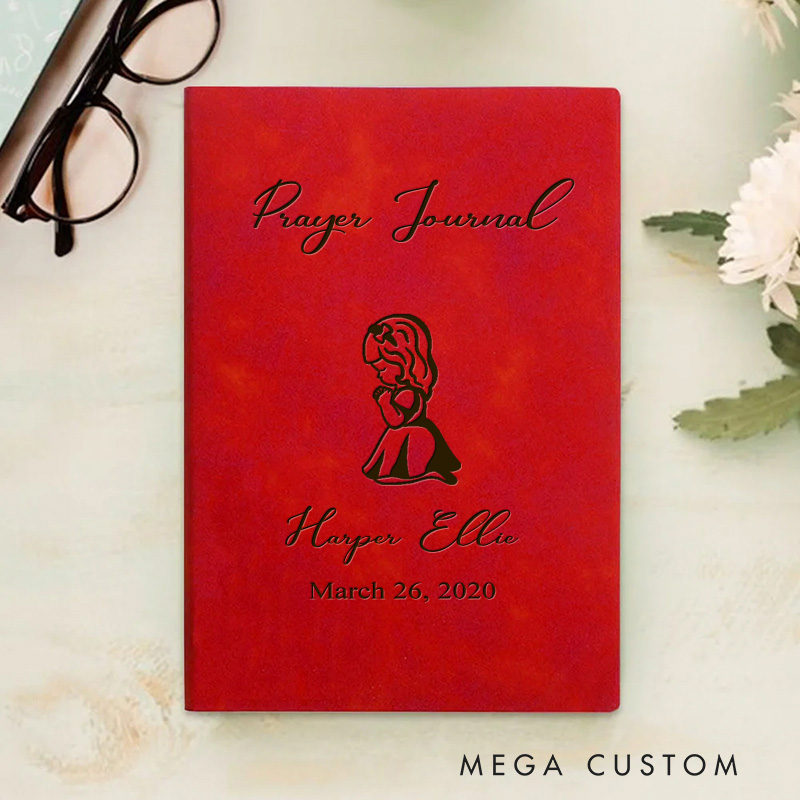 Personalized Little Girl Prayer Journal A5 Leather Notebook with Name and Date Graduation Gift Birthday First Communion Gift for Girls