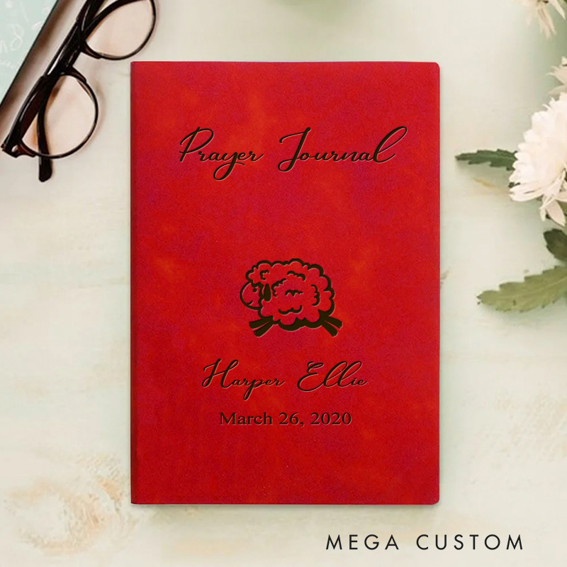 Personalized Little Lamb Prayer Journal Leather Notebook with Name and Date Gift for Kids Graduation Gift Birthday First Communion Gift 