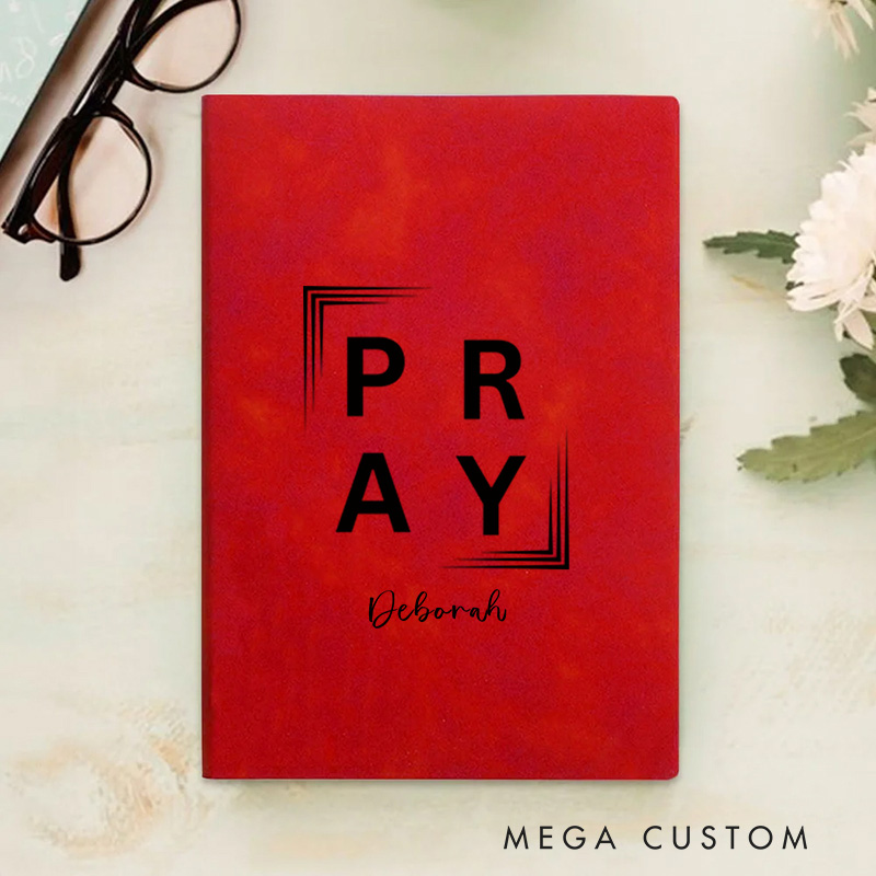 Personalized Multicolor Christian Theme Pray A5 Sheepskin Suede Notebook with Name Baptism Birthday Gift for Christians