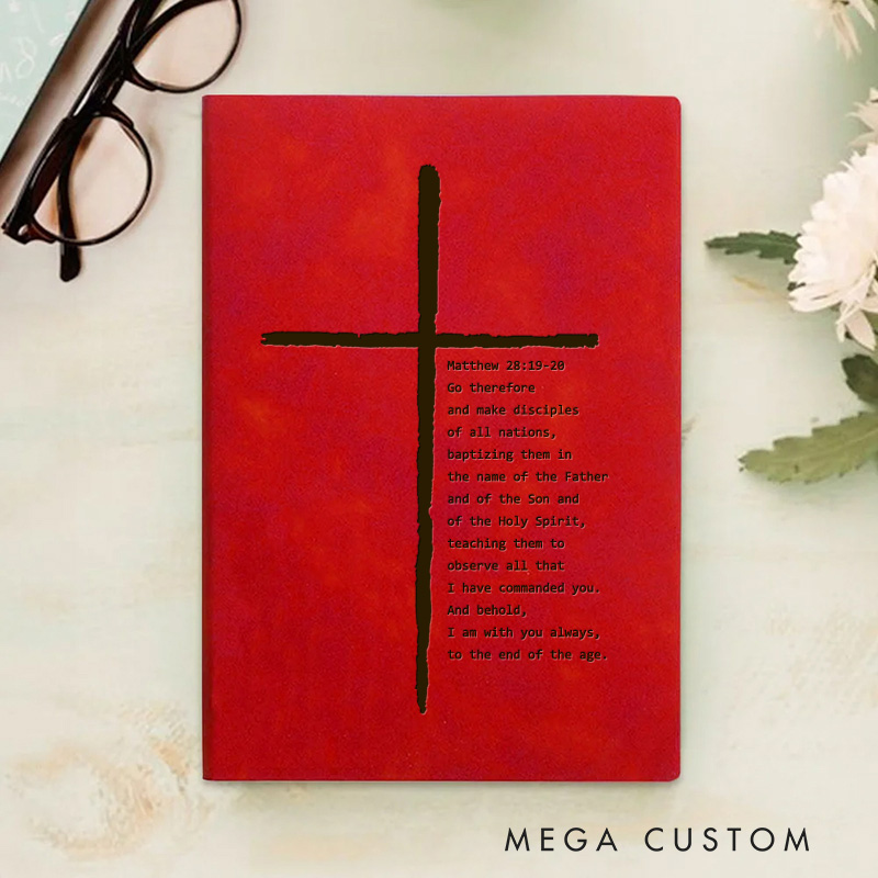 Personalized Bible Verse with Rustic Cross Prayer Journal Leather A5 Notebook Christian Journal Pastor Retirement Gift Baptism Gift Christian Gift