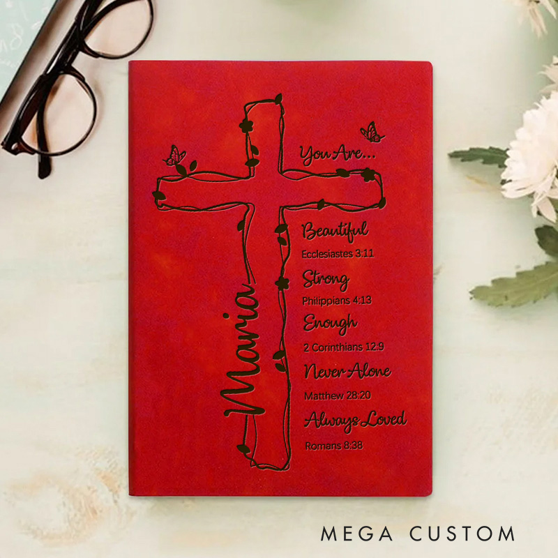 Personalized Floral Cross Prayer Journal A5 Leather Notebook with Name Religious Gift Birthday Gift for Christians