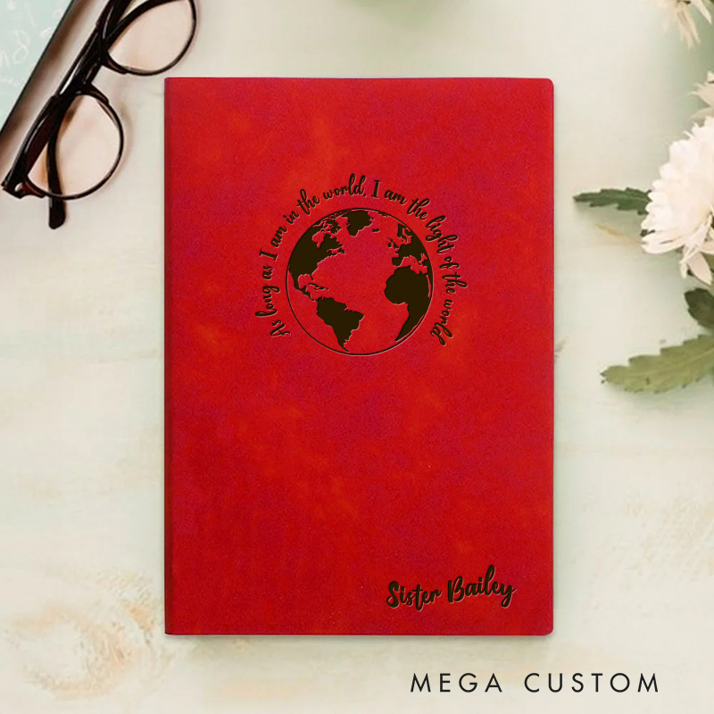 Personalized the Light of the World Prayer Journal Leather A5 Notebook with Name Missionary Travel Journal Christian Baptism Gift Missionary Gift