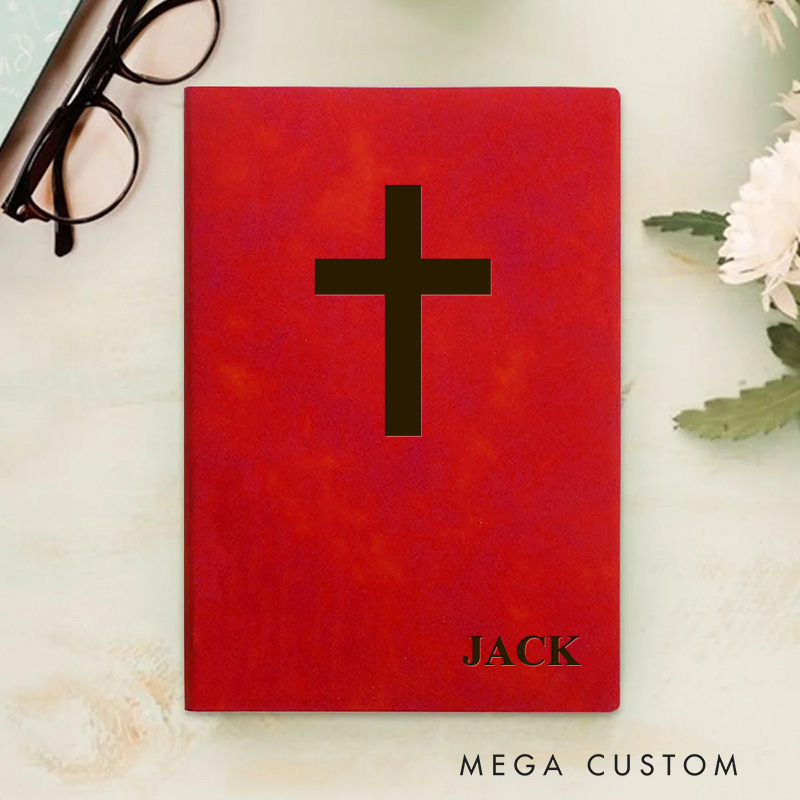 Personalized Cross Daily Prayer Journal Leather A5 Notebook with Name Christian Gift for Men Women Religious Bible Verse Gift Pastor Notebook Gift
