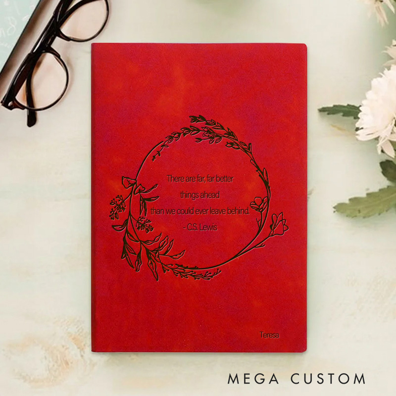 Personalized CS Lewis Quote with Floral Wreath Prayer Journal Leather A5 Notebook with Name Religious Bible Journal Christian Gift Woman Gift Ideas