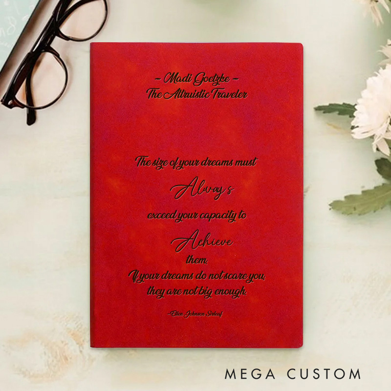 Personalized Ellen Johnson Sirleaf Quote Prayer Journal Leather A5 Notebook with Name Religious Bible Verse Journal Travel Notes Christian Gift