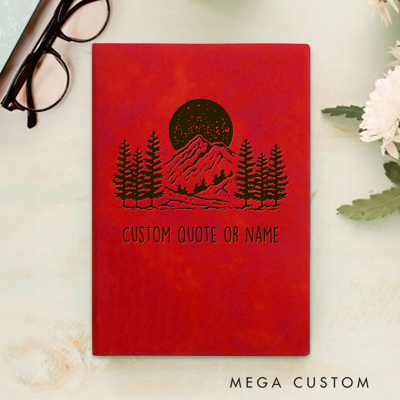 Personalized Mountain Under Moonlit Sky Christian Quote Journal Leather A5 Notebook with Name Religious Bible Verse Church Gift Back to School Gift