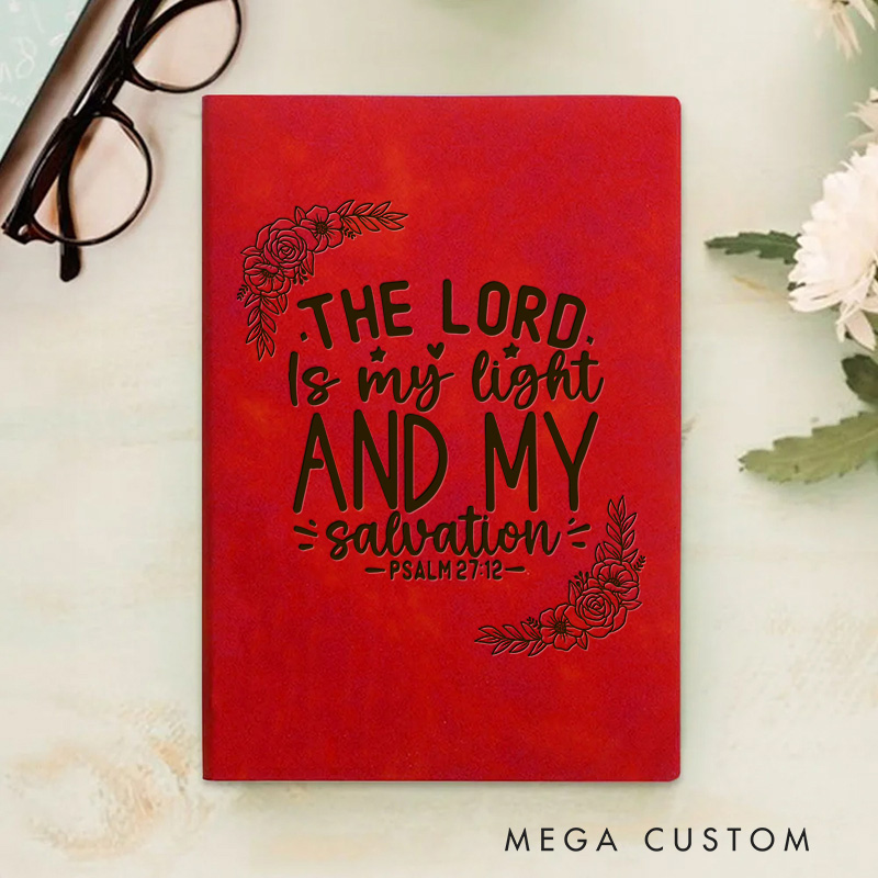 Personalized the Lord is My Light Prayer Journal Leather A5 Encouraging Faith Notebook Custom Inspirational Quote Journal Religious Christian Gift