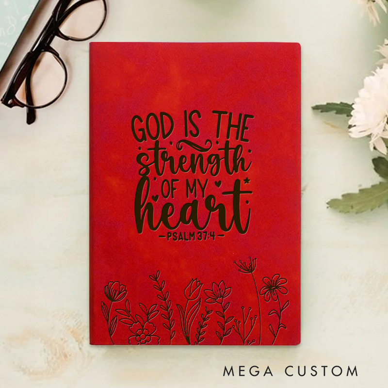 Personalized God is the Strength of My Heart Prayer Journal Leather A5 Encouraging Faith Notebook Custom Bible Quote Journal Religious Christian Gift