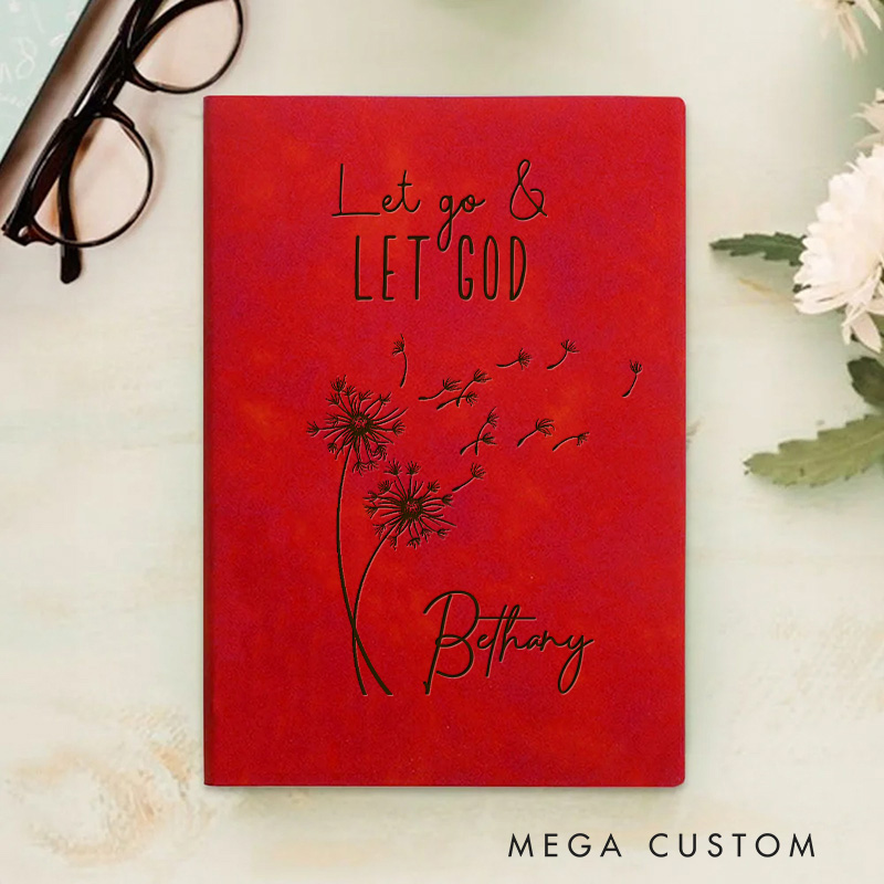 Personalized Let Go & Let God Prayer Journal Leather Notebook with Name Devotional Journal Faith Gift Christian Gift for Women Men Religious Gift