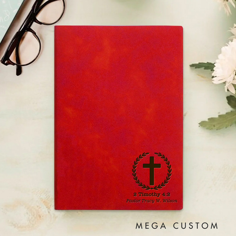 Personalized 2 Timothy 4:2 Prayer Journal Leather A5 Notebook with Name Custom Bible Study Journal Religious Gift Pastor Gift Anniversary Gift