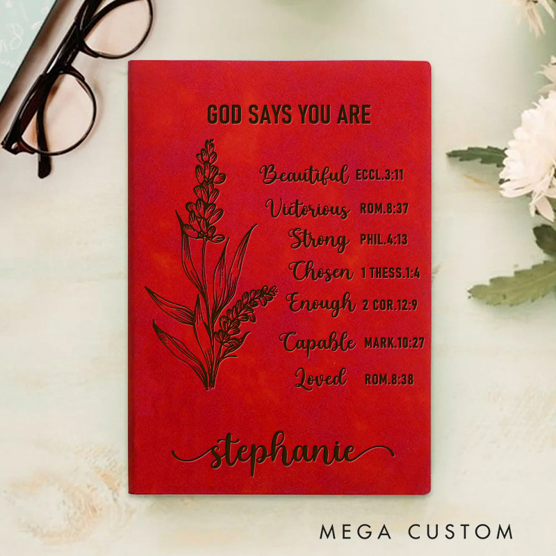 Personalized God Says I am Positive Affirmations Prayer Journal Leather A5 Notebook with Name Religious Gift Birthday Gift Christian Gift for Women