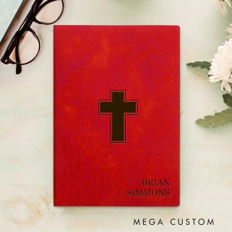Personalized Cross Prayer Journal Leather A5 Notebook with Name Religious Bible Study Notebook First Communion Gifts Confirmation Gift Religious Gift