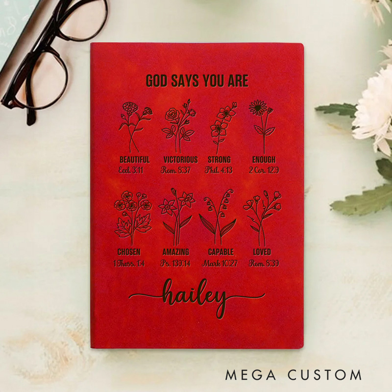 Personalized God Says You Are Prayer Journal for Women Leather A5 Notebook with Name Custom Positive Affirmation Journal Christian Gift Religious Gift
