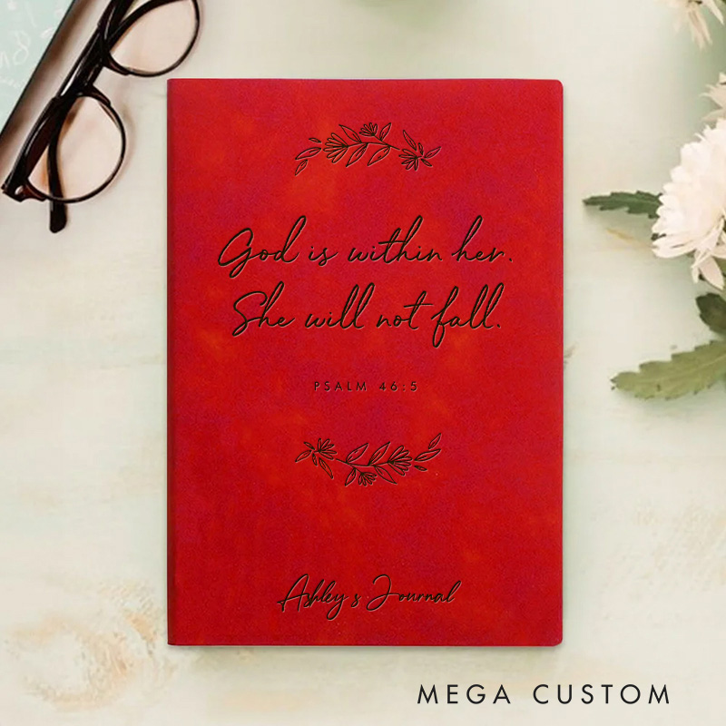 Personalized Psalm 46:5 Prayer Journal Leather A6 Devotional Notebook with Name Custom Christian Notebook Religious Faith Gift Christian Gift for Her