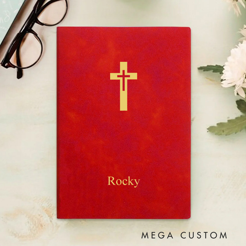 Personalized My Prayer Journal Cross Leather A5 Notebook with Name Bible Verse Religious Gift Birthday Baptism Gift for Christian Pastor Gift
