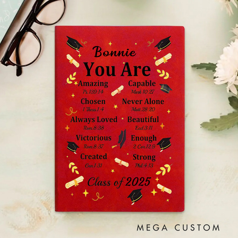 Personalized Retro Bible Chapter Graduation Cap Prayer Journal Leather A5 Notebook with Name and Year Church Study Graduation Gift for Prayer Graduate