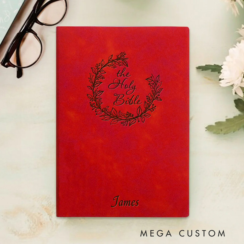 Personalized Bible Wreath Journal Leather A5 Notebook with Name Religious Notebook Birthday Easter Christmas Gift for Women and Girls 