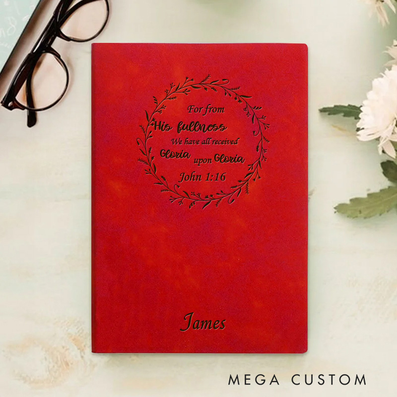 Personalized Wreath and Bible Verse Journal Leather A5 Notebook with Name Custom Religious Prayer Notebook Birthday Easter Christmas Gift for Women