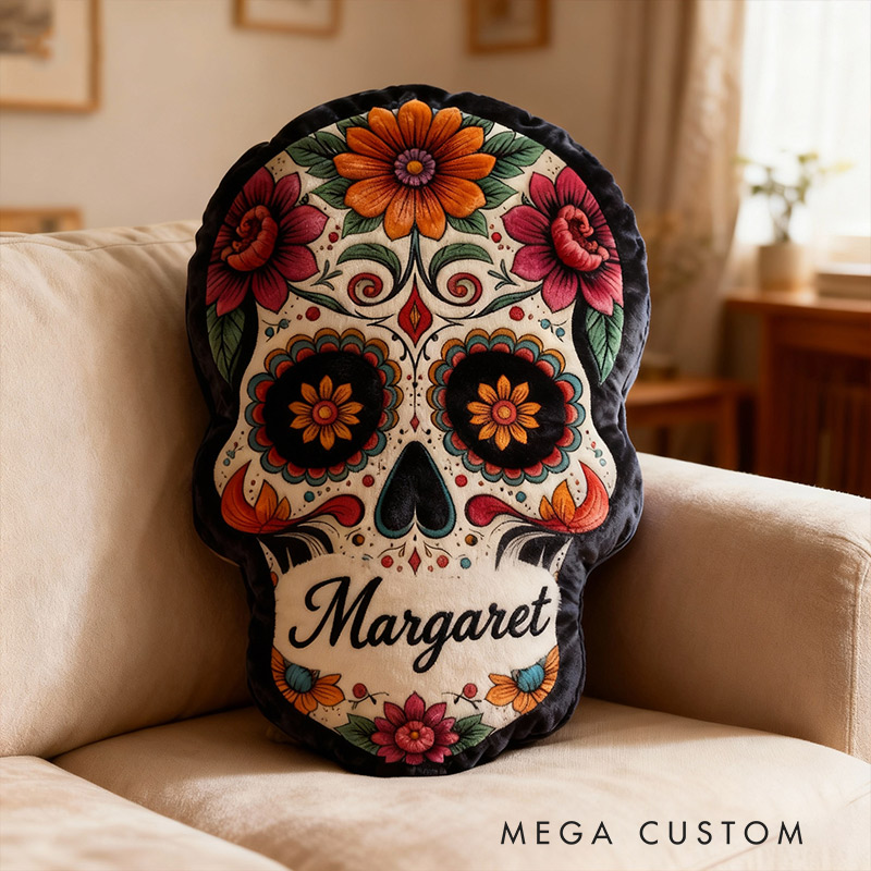 Personalized Funny Pillow Christmas Graphic 3D Print Floral Skull The Day of the Dead Holiday with Custom Name