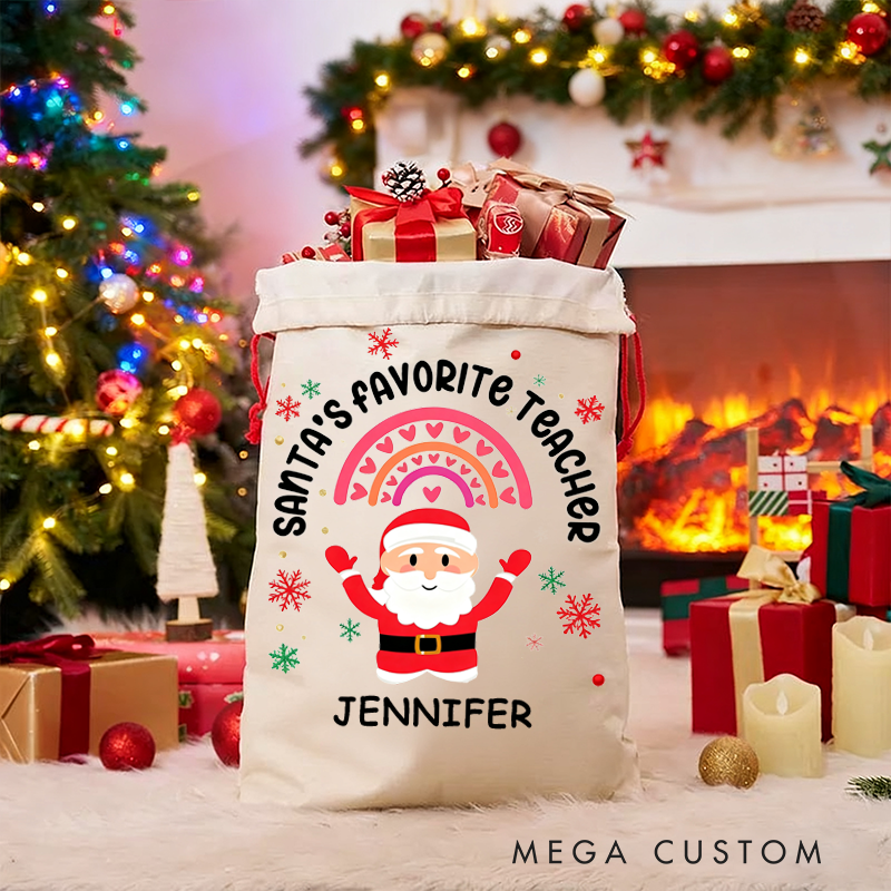 Personalized Teacher Christmas Gift Sack Favorite Teacher Design Santa Bag