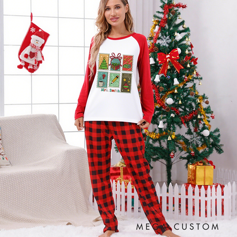 Personalized Teacher Christmas Pajama Sets Custom Merry Christmas Design Pajamas Xmas Gift