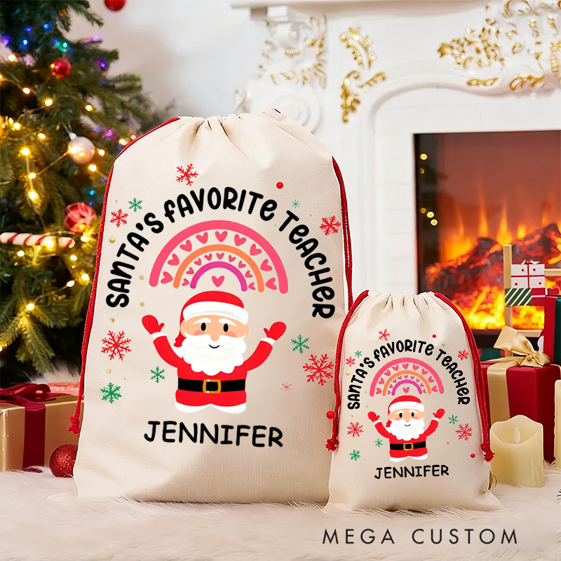 Personalized Teacher Christmas Gift Sack Favorite Teacher Design Santa Bag