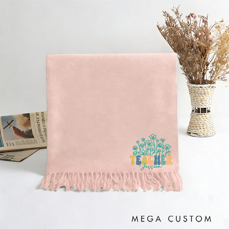 Personalized Pencil Flower Teacher Scarf Custom Name Gift for Teachers