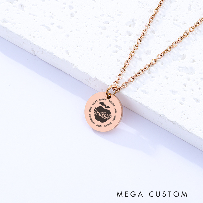 Personalized Teacher Engraved Necklace Teacher Apple Design Necklace Thank You Gift for Teachers