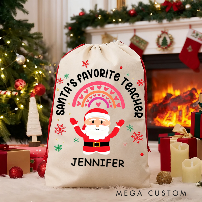 Personalized Teacher Christmas Gift Sack Favorite Teacher Design Santa Bag