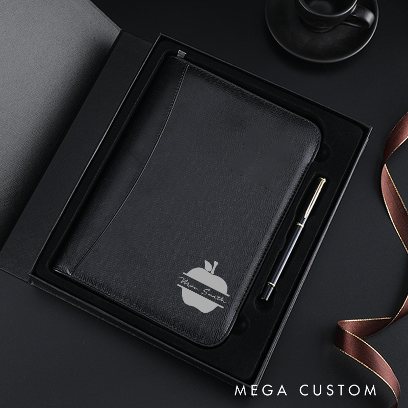 Personalized Teacher Notebook A5 PU Leather Zipper Notebook  Apple Design Teacher Appreciation Gift