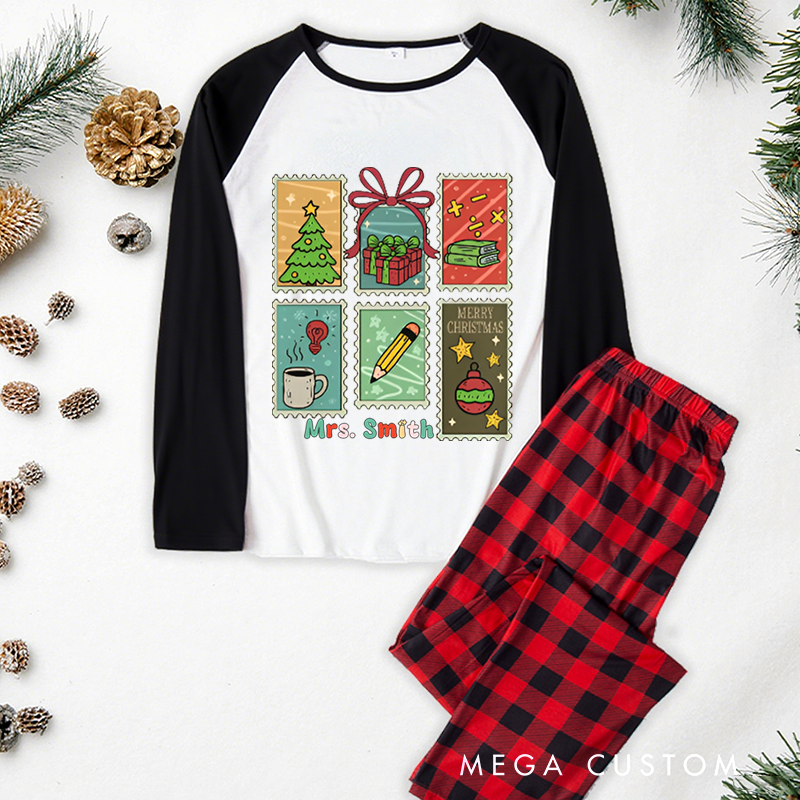 Personalized Teacher Christmas Pajama Sets Custom Merry Christmas Design Pajamas Xmas Gift