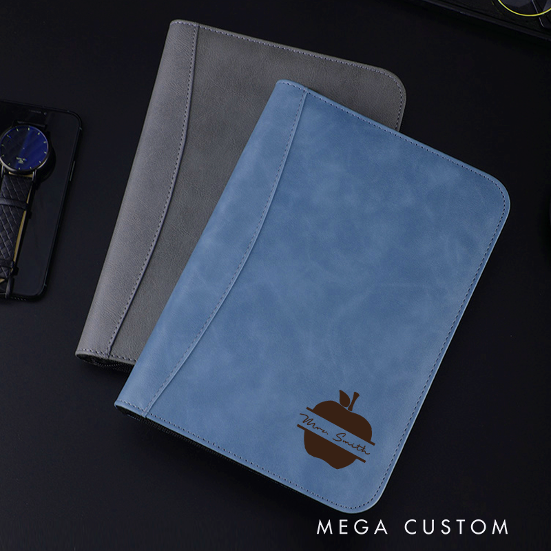 Personalized Teacher Notebook A5 PU Leather Zipper Notebook  Apple Design Teacher Appreciation Gift