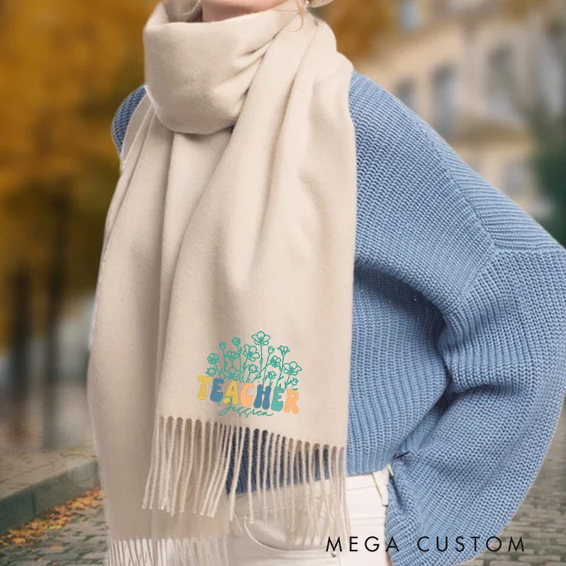 Personalized Pencil Flower Teacher Scarf Custom Name Gift for Teachers