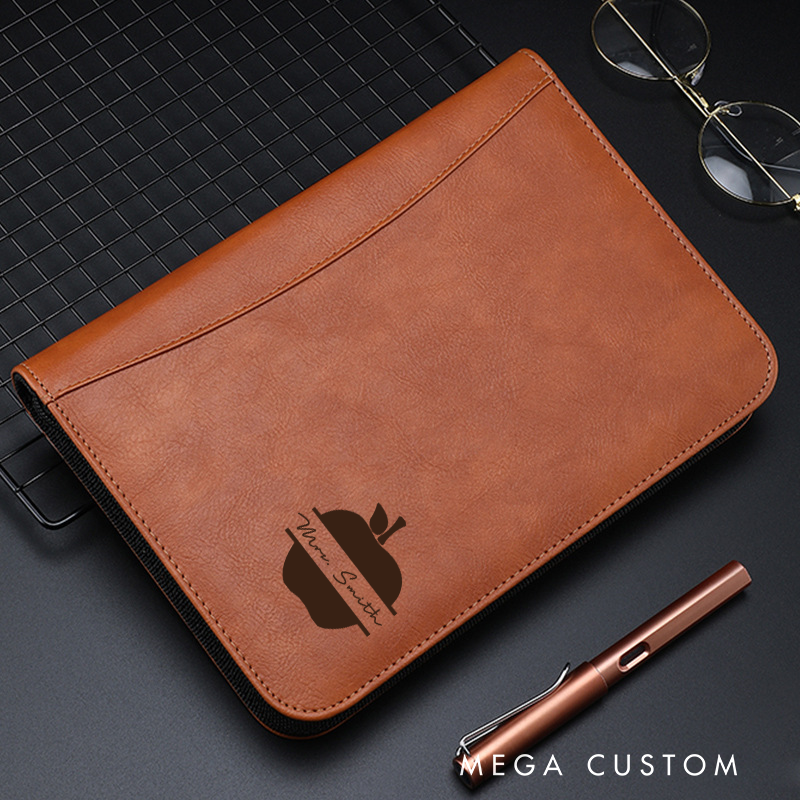 Personalized Teacher Notebook A5 PU Leather Zipper Notebook  Apple Design Teacher Appreciation Gift