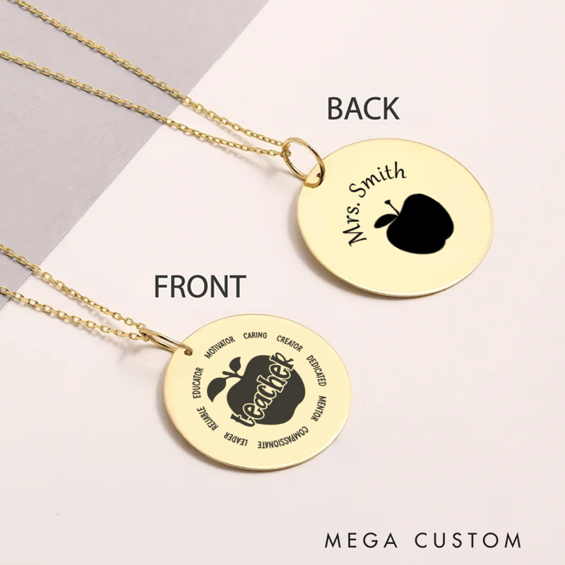 Personalized Teacher Engraved Necklace Teacher Apple Design Necklace Thank You Gift for Teachers
