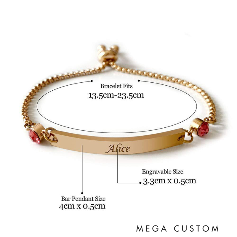 Personalized Birthstone Bracelet Engraved Bar Bracelet for Her with Any Name Custom Gift for Mum Sister Bridesmaid Auntie Girlfriend