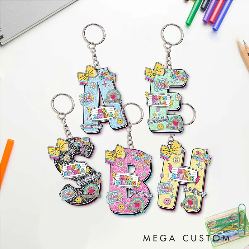 Personalized Teacher Acrylic Keychain with Pencil Bow Name Design Teacher Appreciation Gift Favorite Educator Backpack Tag Gift