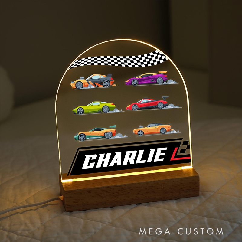 Personalized Racing Car Night Light Custom Name LED Lamp Unique Gift for Racers and Racing Lovers