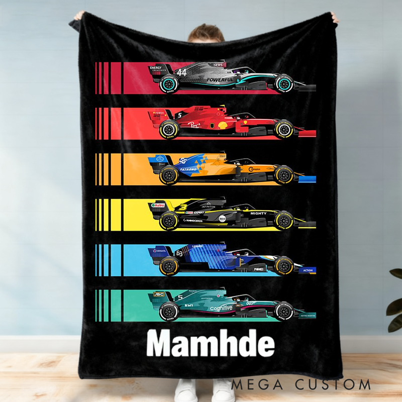 Personalized Racing Cars Blanket Custom Name Blanket Gift for Racer and Racing Lovers