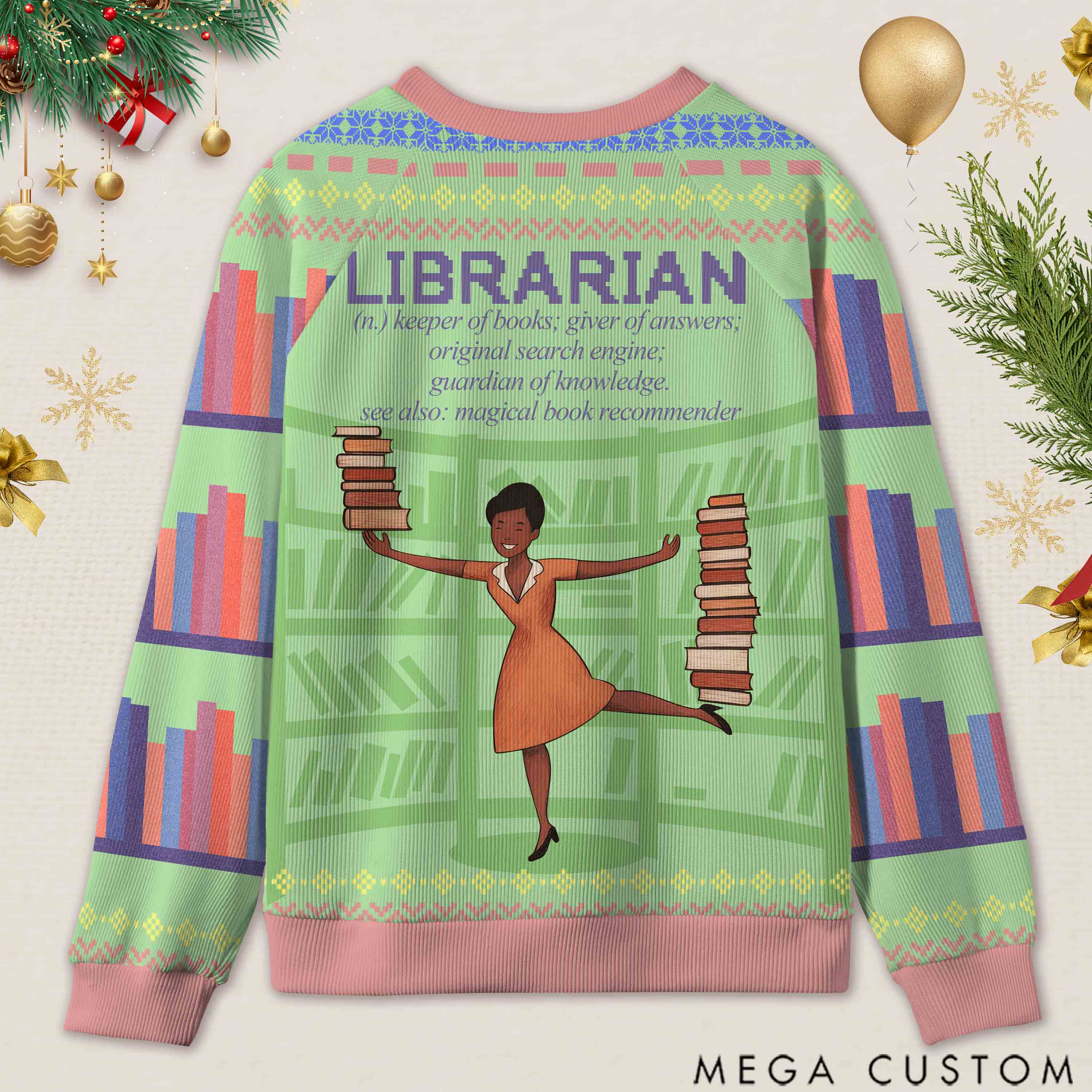Personalized Book Lover's Dream Job Ugly Sweater Holiday Gift for Librarians